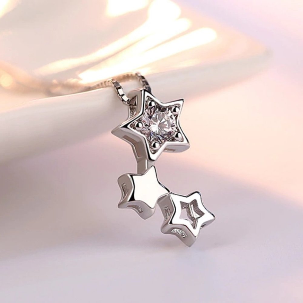 NEW 925 Sterling Silver Diamond Star Necklace A1 - Picture 5 of 6